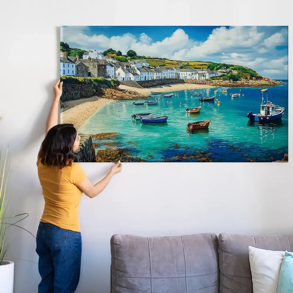 Cornwall Coastal Village Oversized Canvas Print