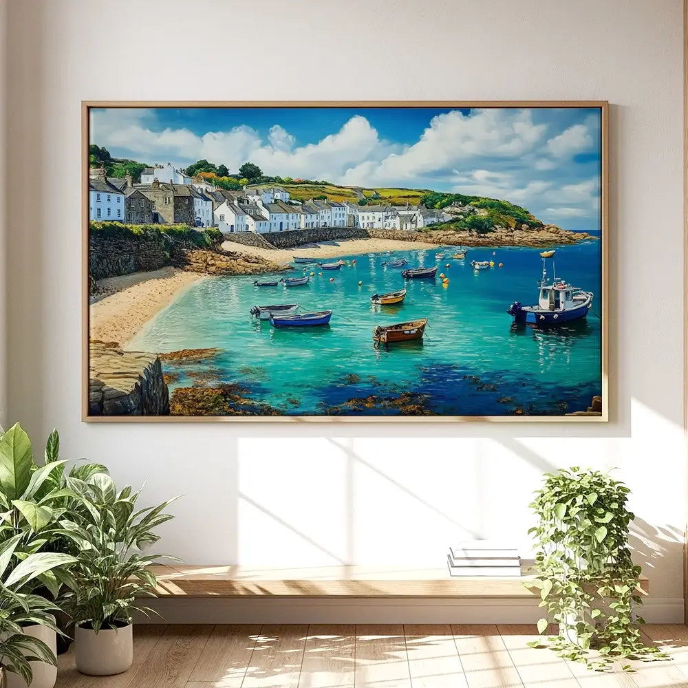 Cornwall Coastal Village Oversized Canvas Print