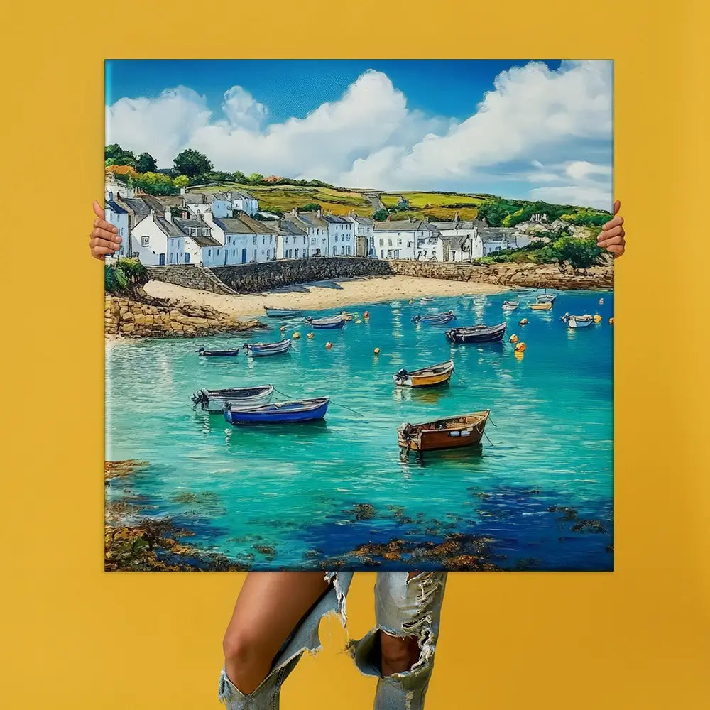Cornwall Coastal Village Oversized Canvas Print