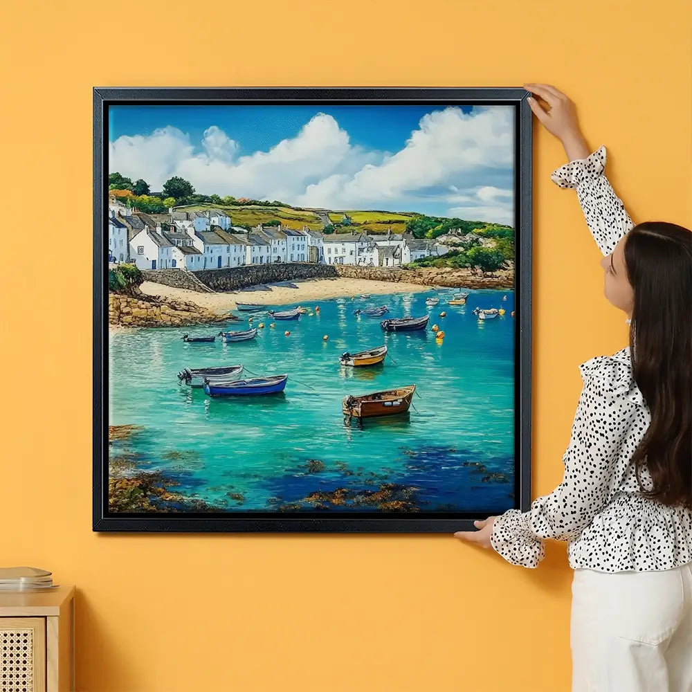 Cornwall Coastal Village Oversized Canvas Print