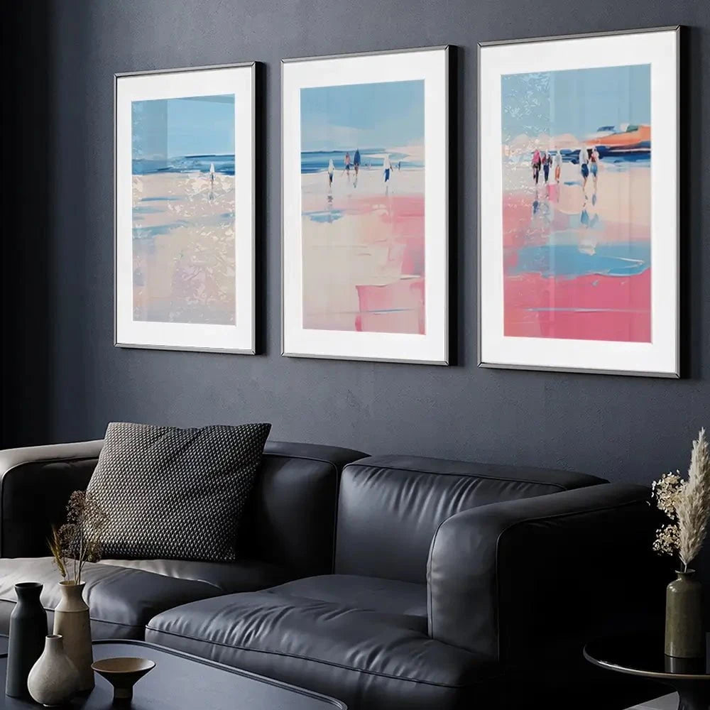 Pink Beach Framed Art Print Trio