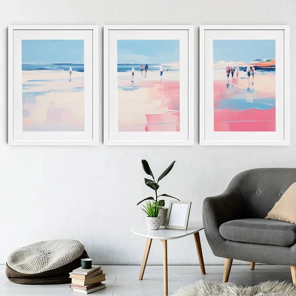 Pink Beach Framed Art Print Trio