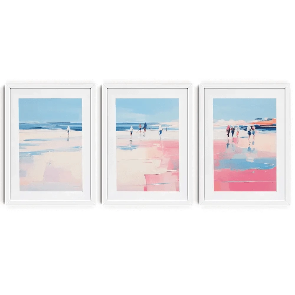 Pink Beach Framed Art Print Trio