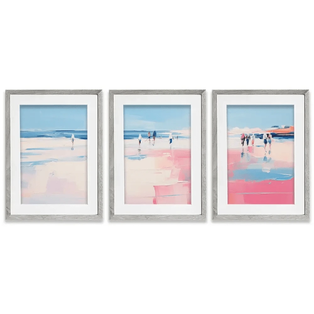 Pink Beach Framed Art Print Trio