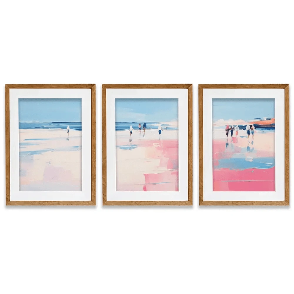 Pink Beach Framed Art Print Trio