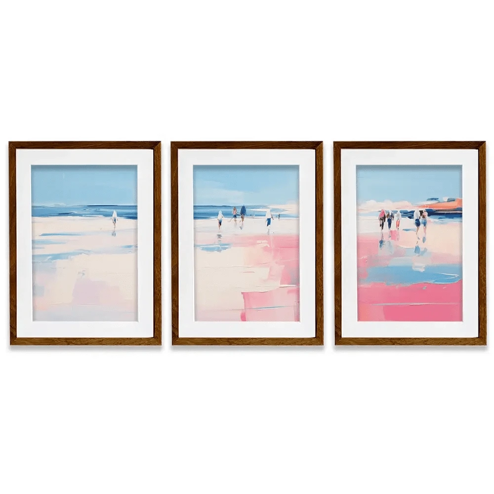 Pink Beach Framed Art Print Trio