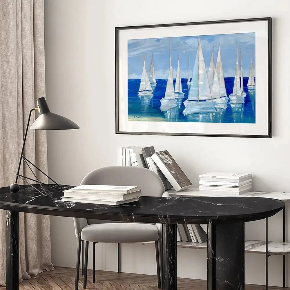 Blanco Beach Sailboats Framed Art Print