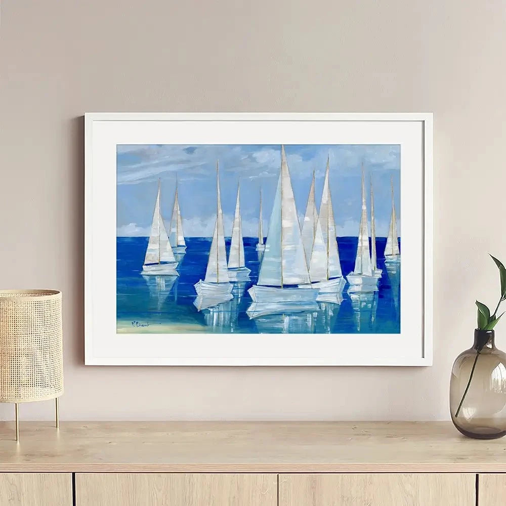 Blanco Beach Sailboats Framed Art Print