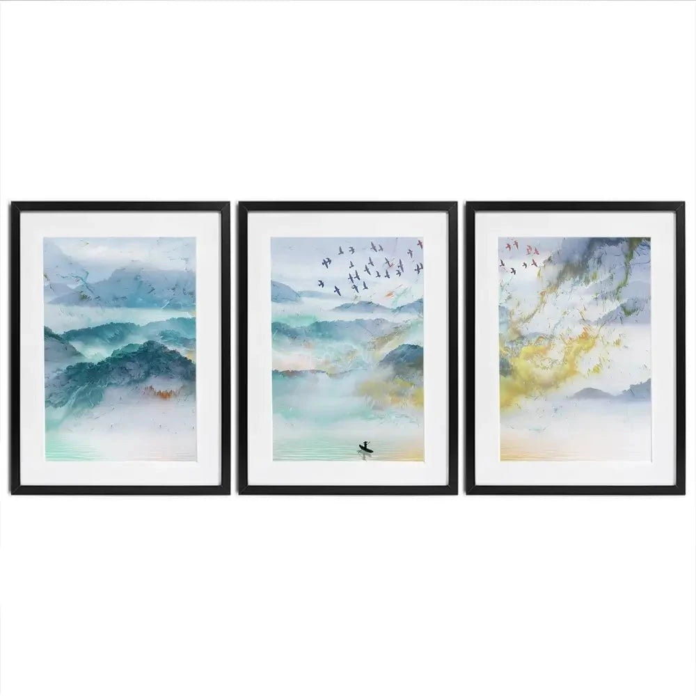 Marbled Mountains Framed Art Print Trio