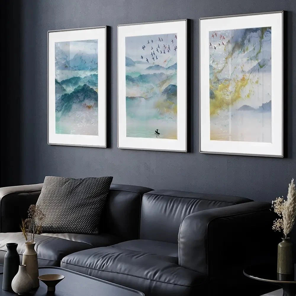 Marbled Mountains Framed Art Print Trio