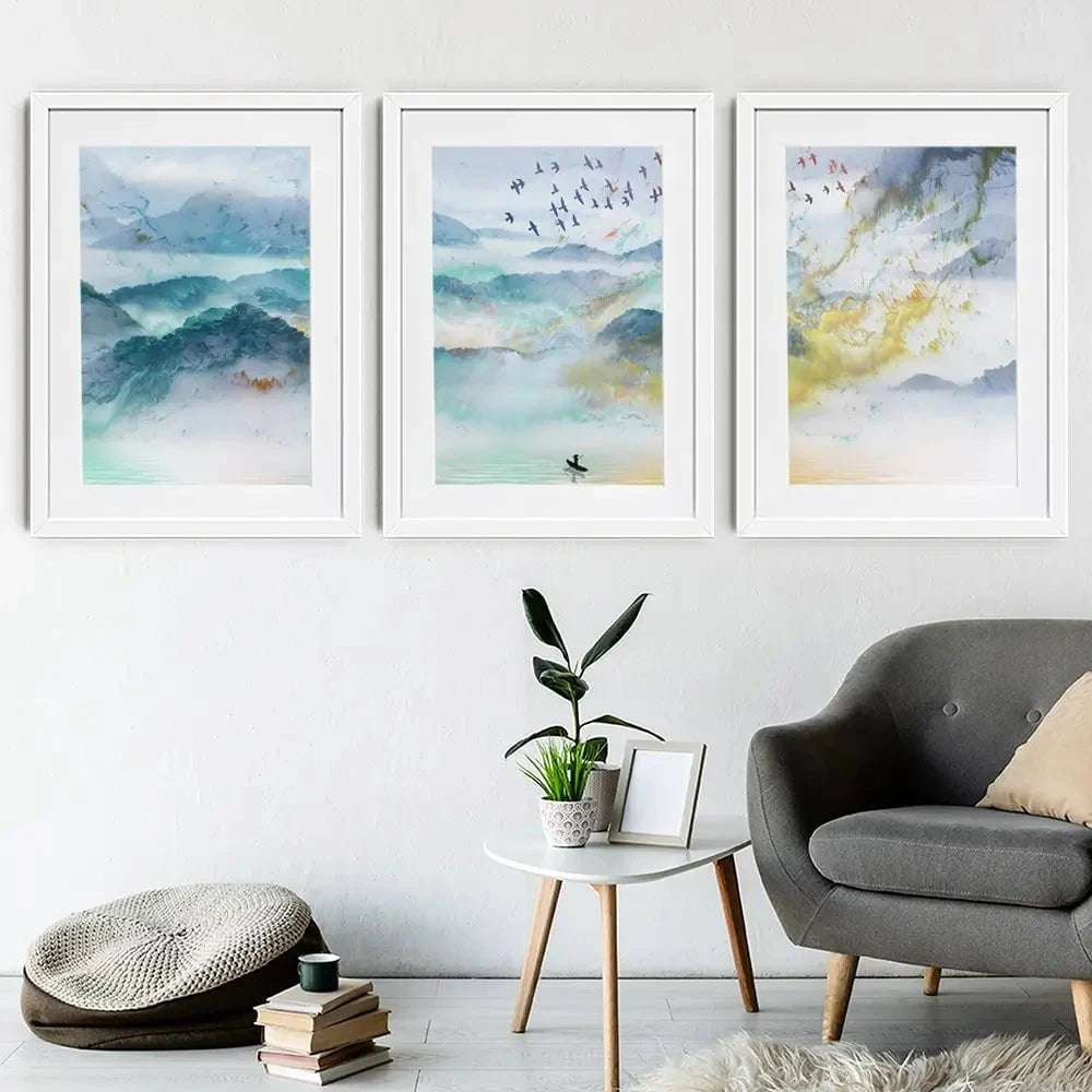 Marbled Mountains Framed Art Print Trio