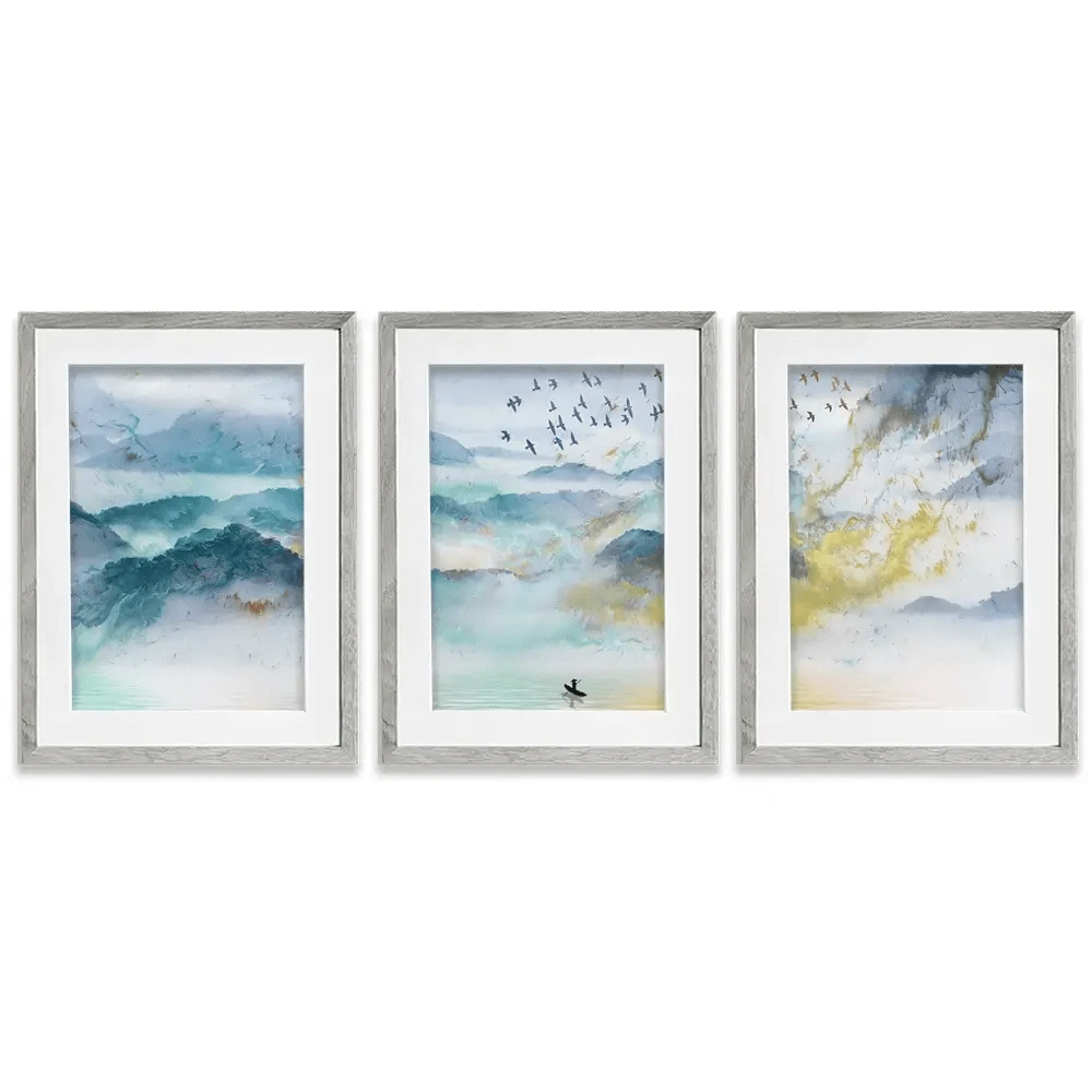 Marbled Mountains Framed Art Print Trio
