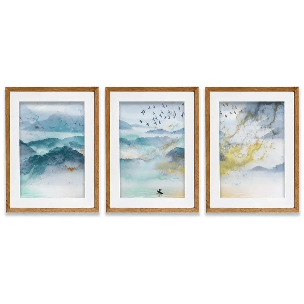 Marbled Mountains Framed Art Print Trio