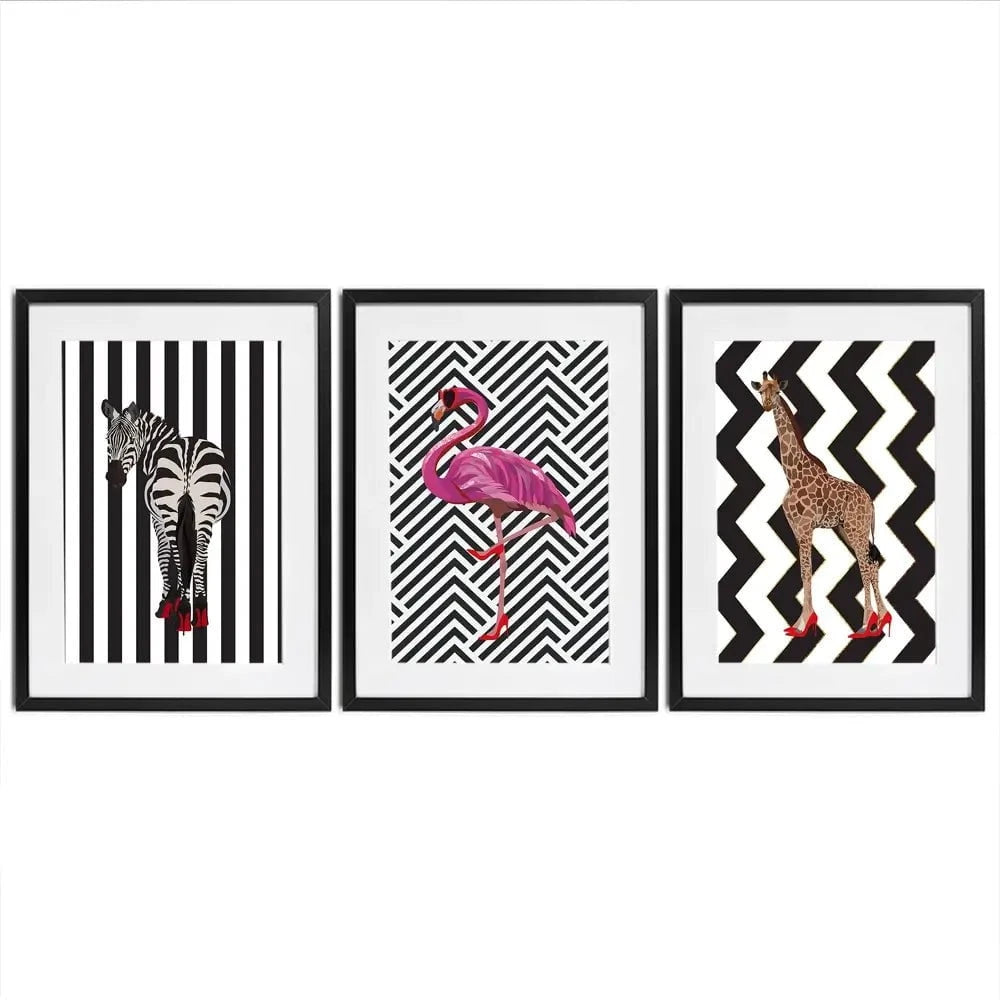 Animals In Heels Framed Art Print Trio