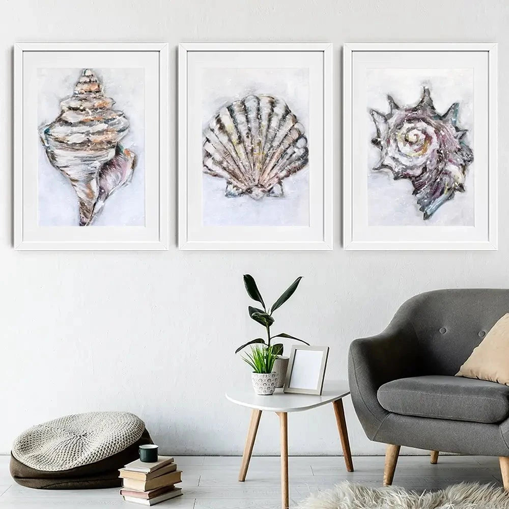 Three Shells Framed Art Print Trio