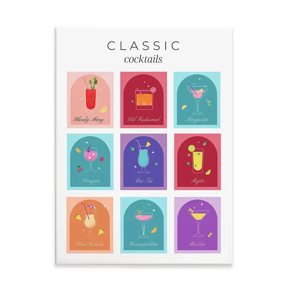 Colourful Classic Cocktails Canvas Print