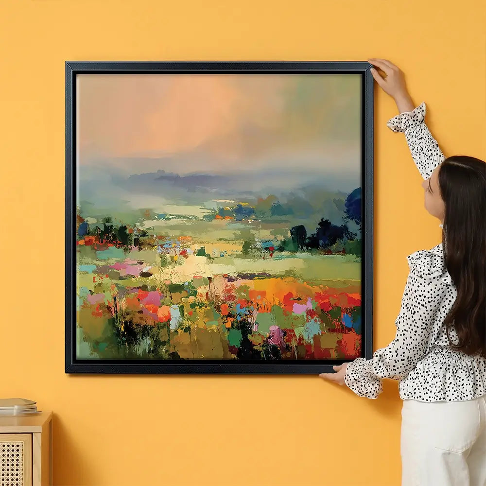 Vibrant Abstract Fields And Soft Pastel Sky Oversized Canvas Print