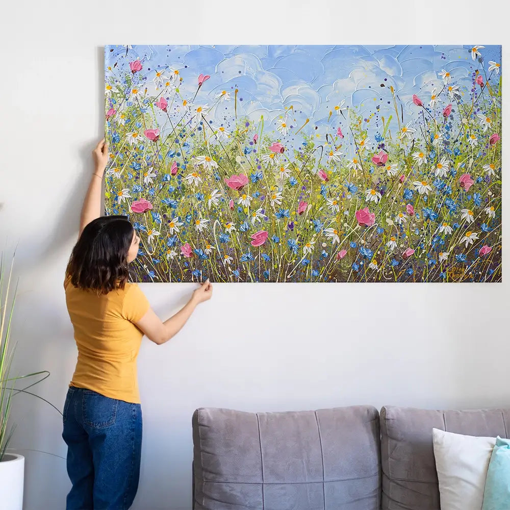 Clouds Over Daisies Oversized Canvas Print