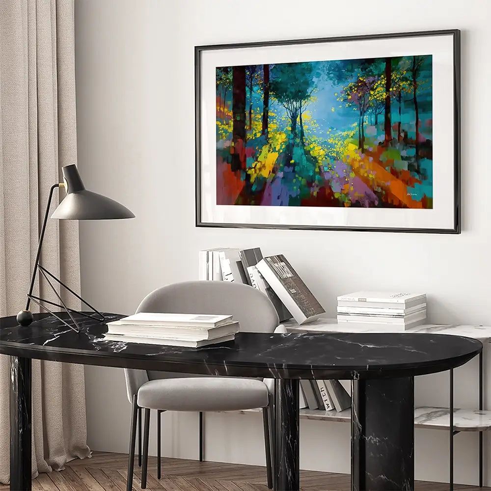 Enchanted Colourful Forest Framed Art Print