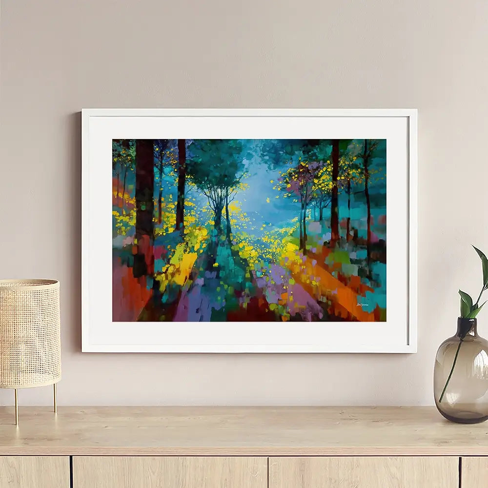 Enchanted Colourful Forest Framed Art Print