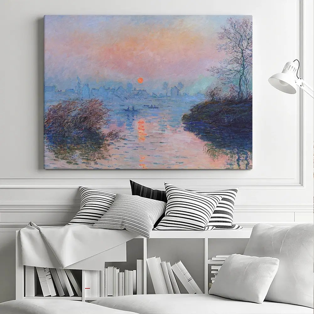 Sunset On The Seine At Lavacourt Winter Effect Canvas Print