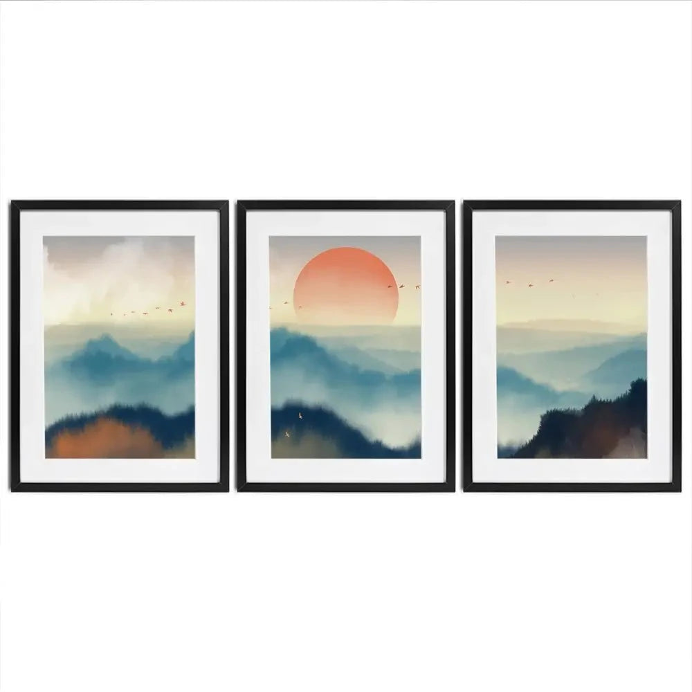 Misty Birds Framed Art Print Trio