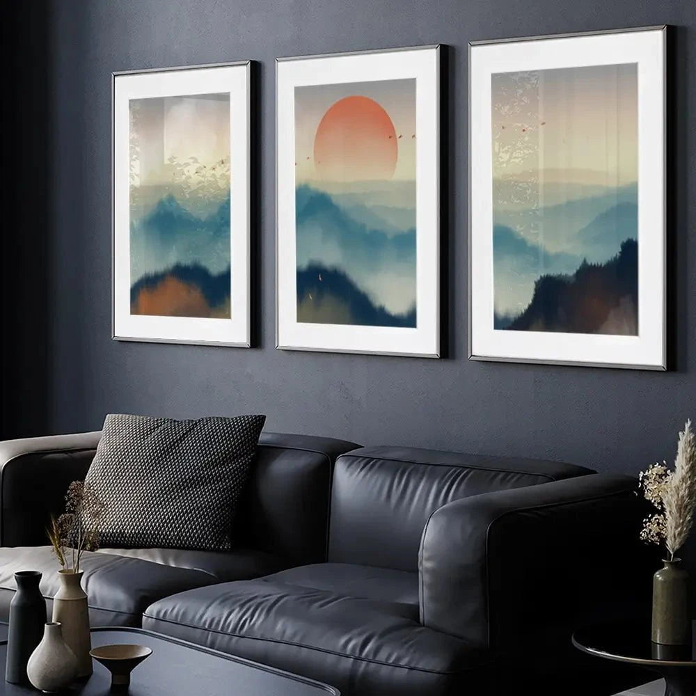 Misty Birds Framed Art Print Trio