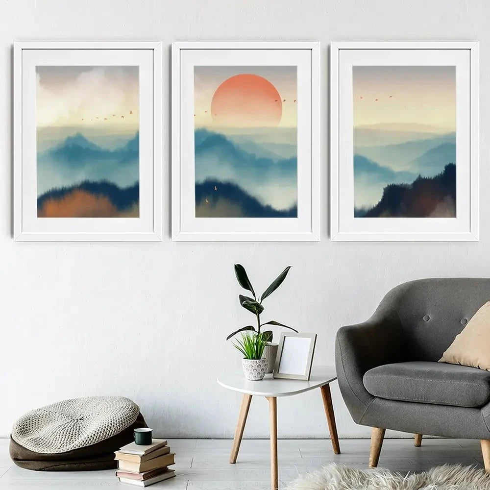 Misty Birds Framed Art Print Trio