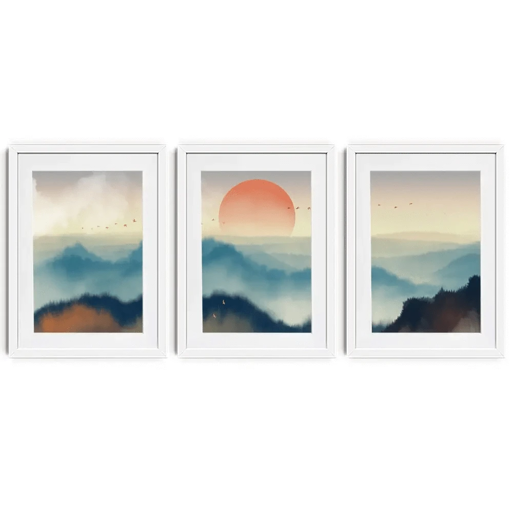 Misty Birds Framed Art Print Trio