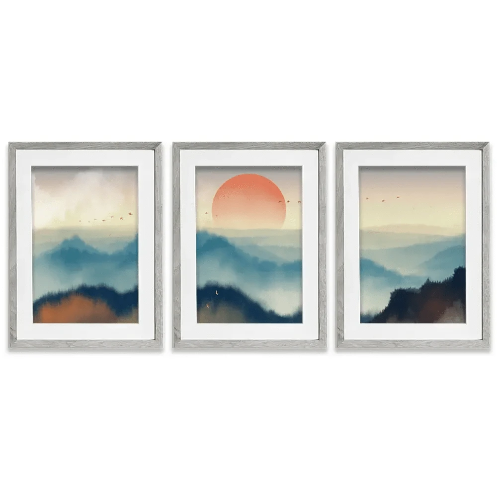 Misty Birds Framed Art Print Trio