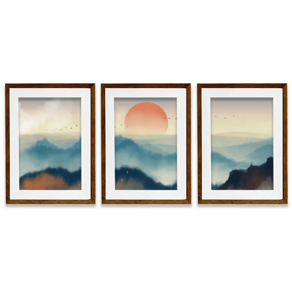 Misty Birds Framed Art Print Trio