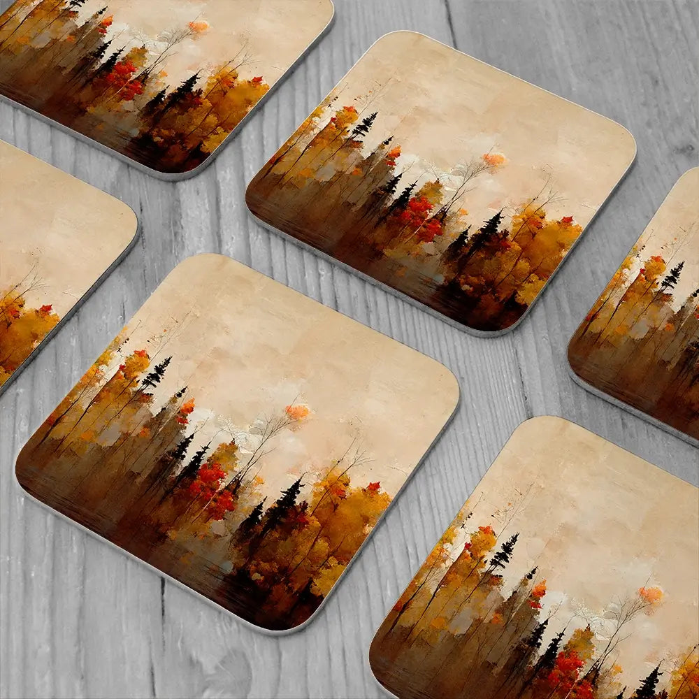 A Forest In Autumn Coaster Set A Forest In Autumn Coaster Set wall art product Treechild