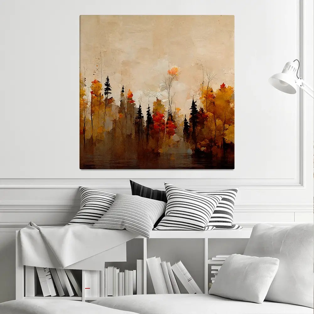 A Forest In Autumn Square Canvas Print A Forest In Autumn Square Canvas Print wall art product Treechild