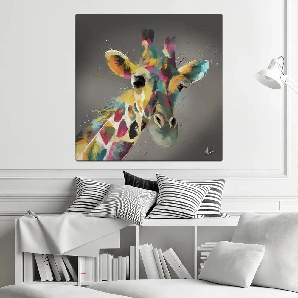 A Giraffe In Multicolour Canvas Print