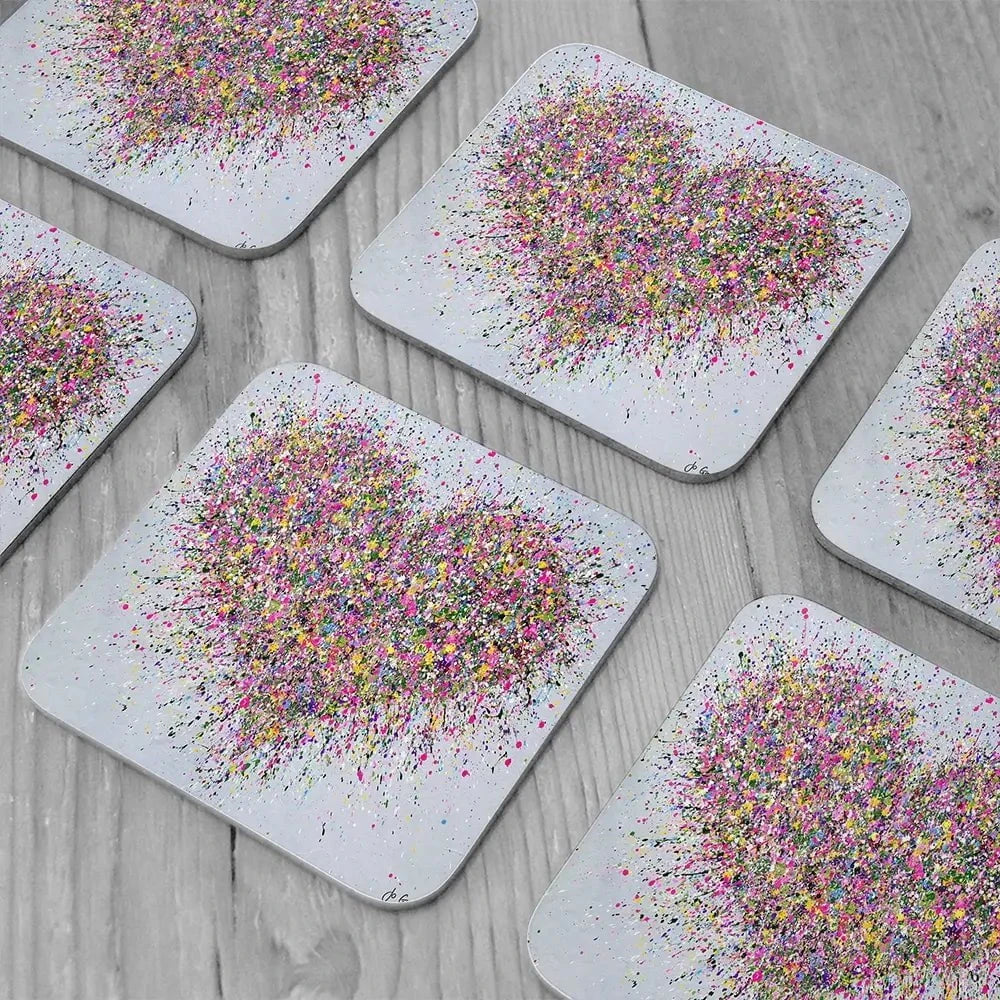 A Happy Heart Coaster Set Rainbow Soul Tree Coaster Set | Rainbow Soul Tree Art Coasters wall art product Jo Gough
