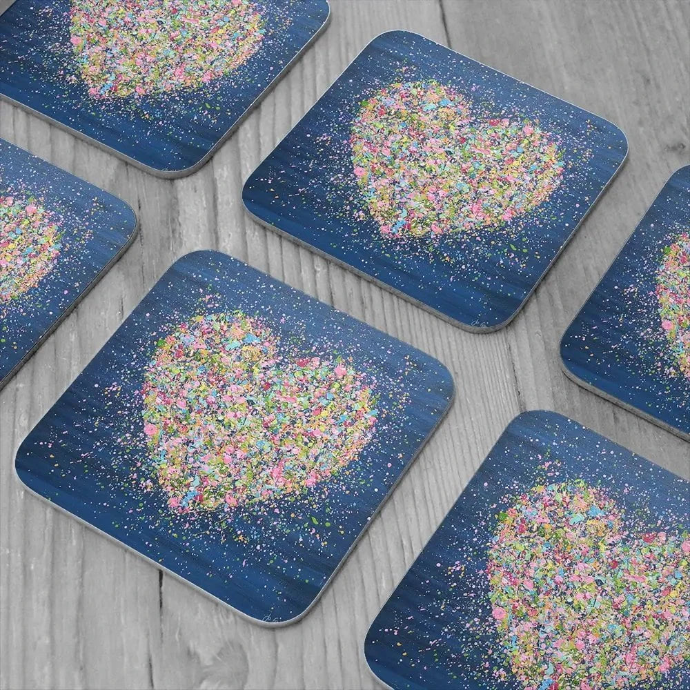 A Heart Full Of Love Coaster Set Rainbow Soul Tree Coaster Set | Rainbow Soul Tree Art Coasters wall art product Jo Gough