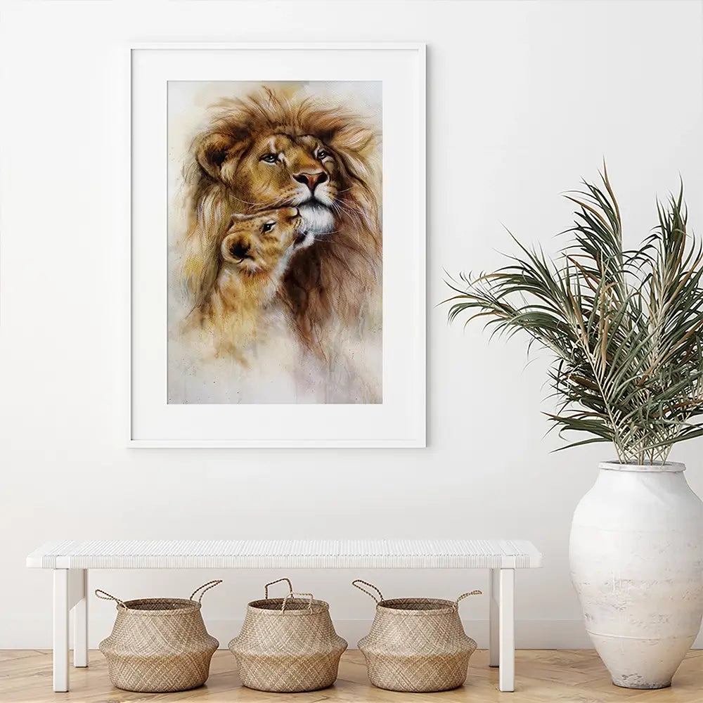 A Lions Love Framed Art Print A Lions Love Framed Art Print wall art product Jozef Klopacka / Shutterstock