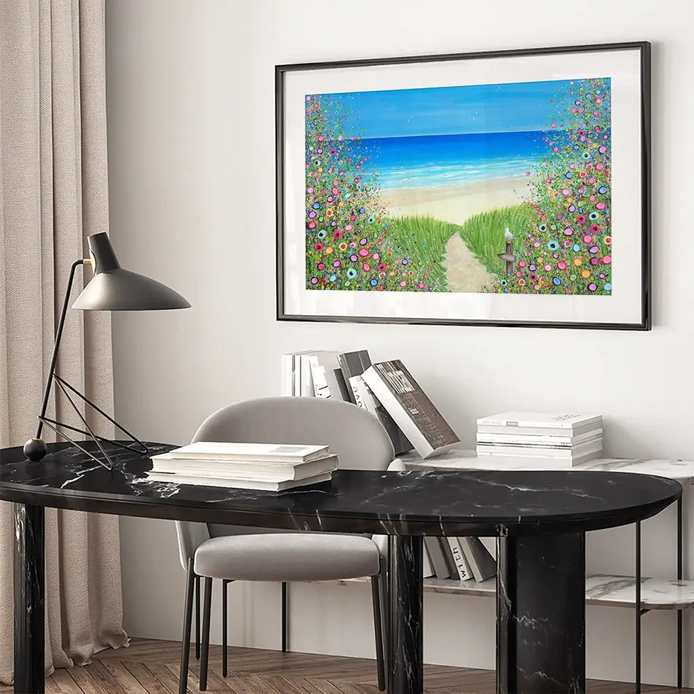 A Quiet Stroll To The Sea Framed Art Print A Quiet Stroll To The Sea Framed Art Print wall art product Jo Gough
