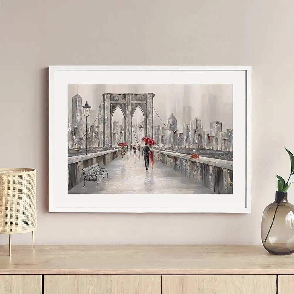 A Walk On Brooklyn Bridge Framed Art Print A Walk On Brooklyn Bridge Framed Art Print wall art product Isabella Karolewicz