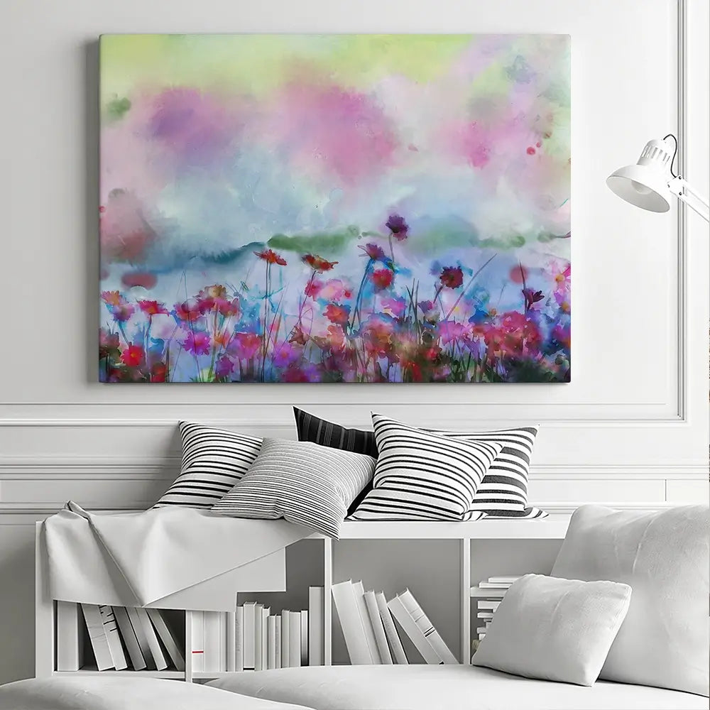A Watercolour Flower Field Canvas Print A Watercolour Flower Field Canvas Print wall art product Art Print Shop