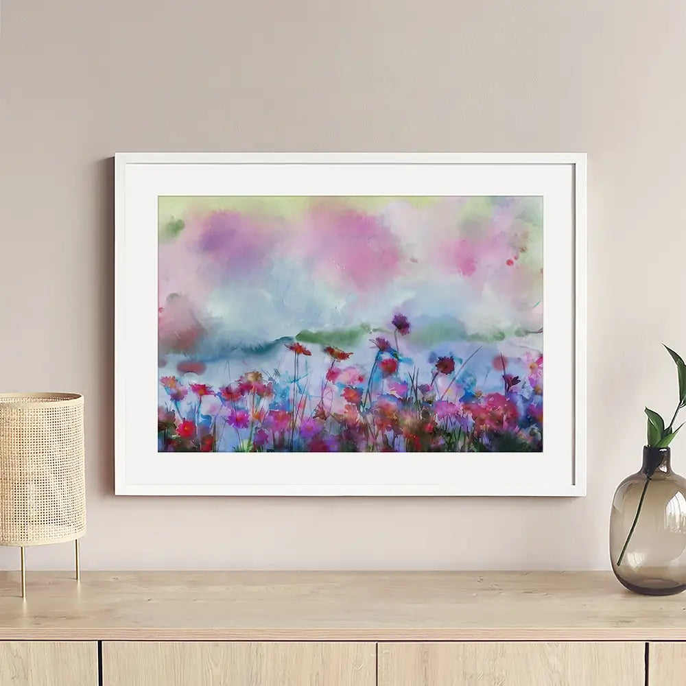A Watercolour Flower Field Framed Art Print A Watercolour Flower Field Framed Art Print wall art product Art Print Shop