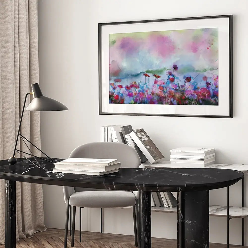 A Watercolour Flower Field Framed Art Print A Watercolour Flower Field Framed Art Print wall art product Art Print Shop