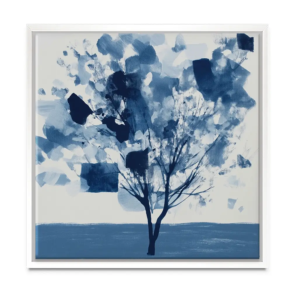 Abstract Blue Tree Square Canvas Print Abstract Blue Tree Square Canvas Print wall art product Chromatic Storm Studio