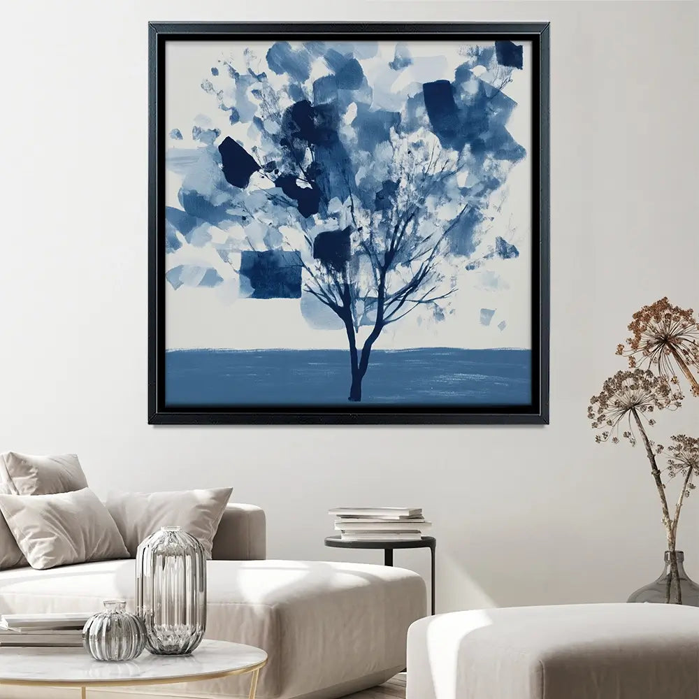 Abstract Blue Tree Square Canvas Print Abstract Blue Tree Square Canvas Print wall art product Chromatic Storm Studio