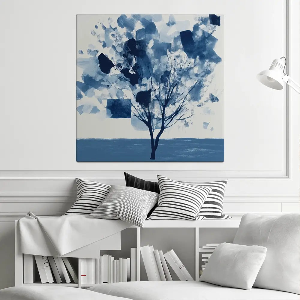 Abstract Blue Tree Square Canvas Print Abstract Blue Tree Square Canvas Print wall art product Chromatic Storm Studio