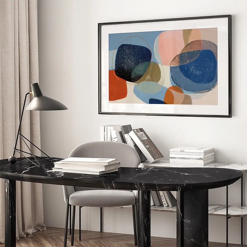 Abstract Geometric In Navy And Coral Framed Art Print Abstract Geometric In Navy And Coral Framed Art Print wall art product Chromatic Storm Studio