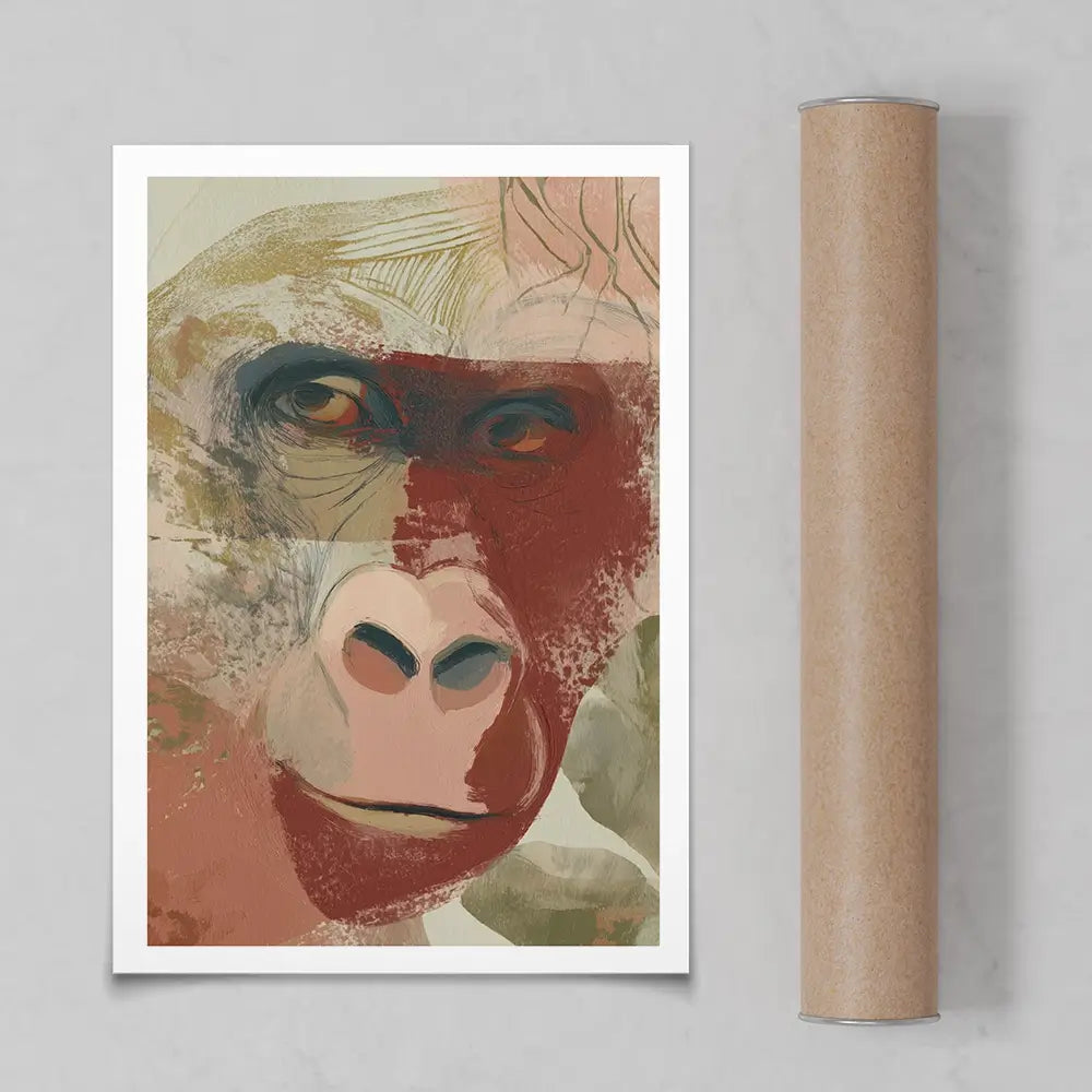 Abstract Gorilla Portrait In Warm Tones Art Print Abstract Gorilla Portrait In Warm Tones Art Print wall art product Chromatic Storm Studio