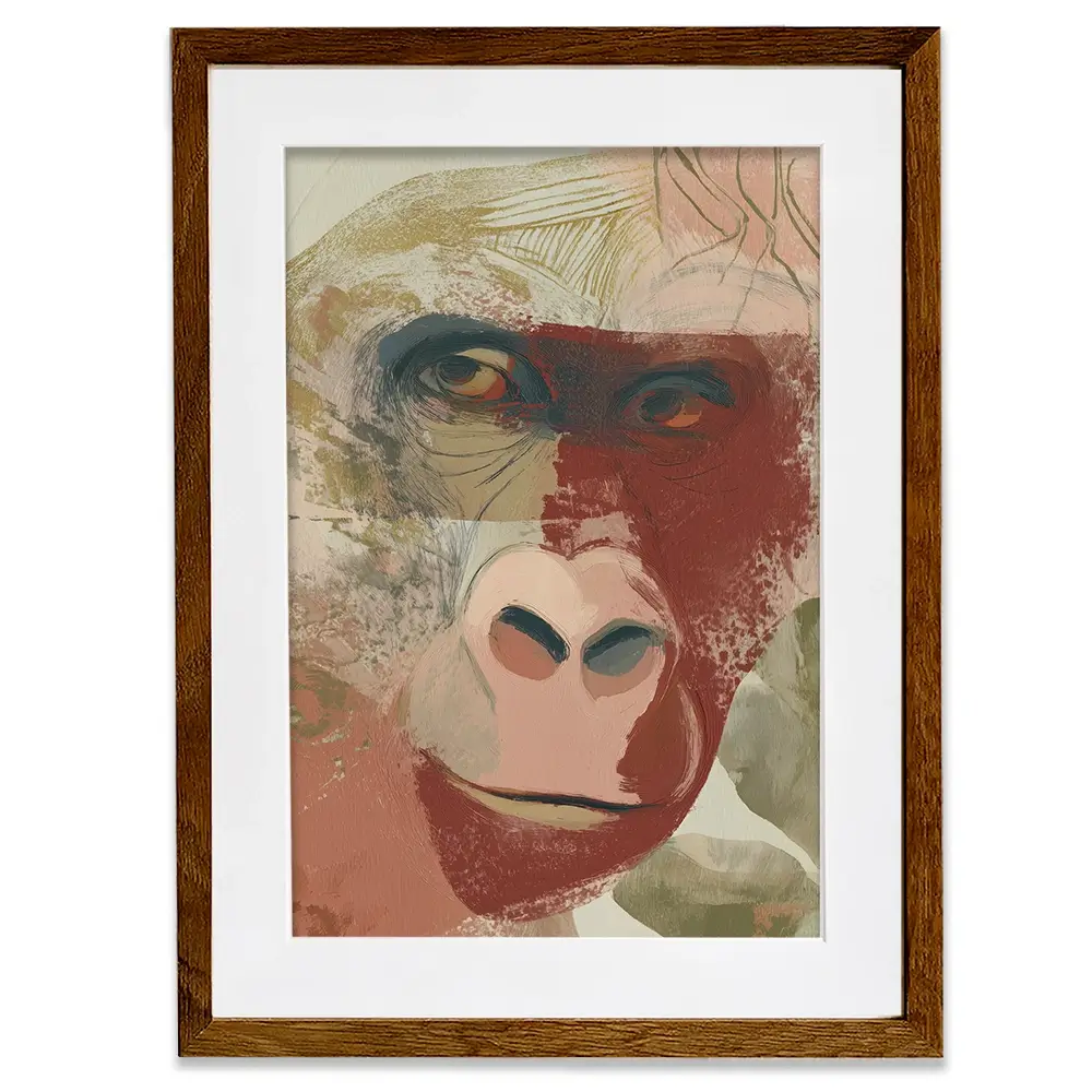 Abstract Gorilla Portrait In Warm Tones Framed Art Print Abstract Gorilla Portrait In Warm Tones Framed Art Print wall art product Chromatic Storm Studio