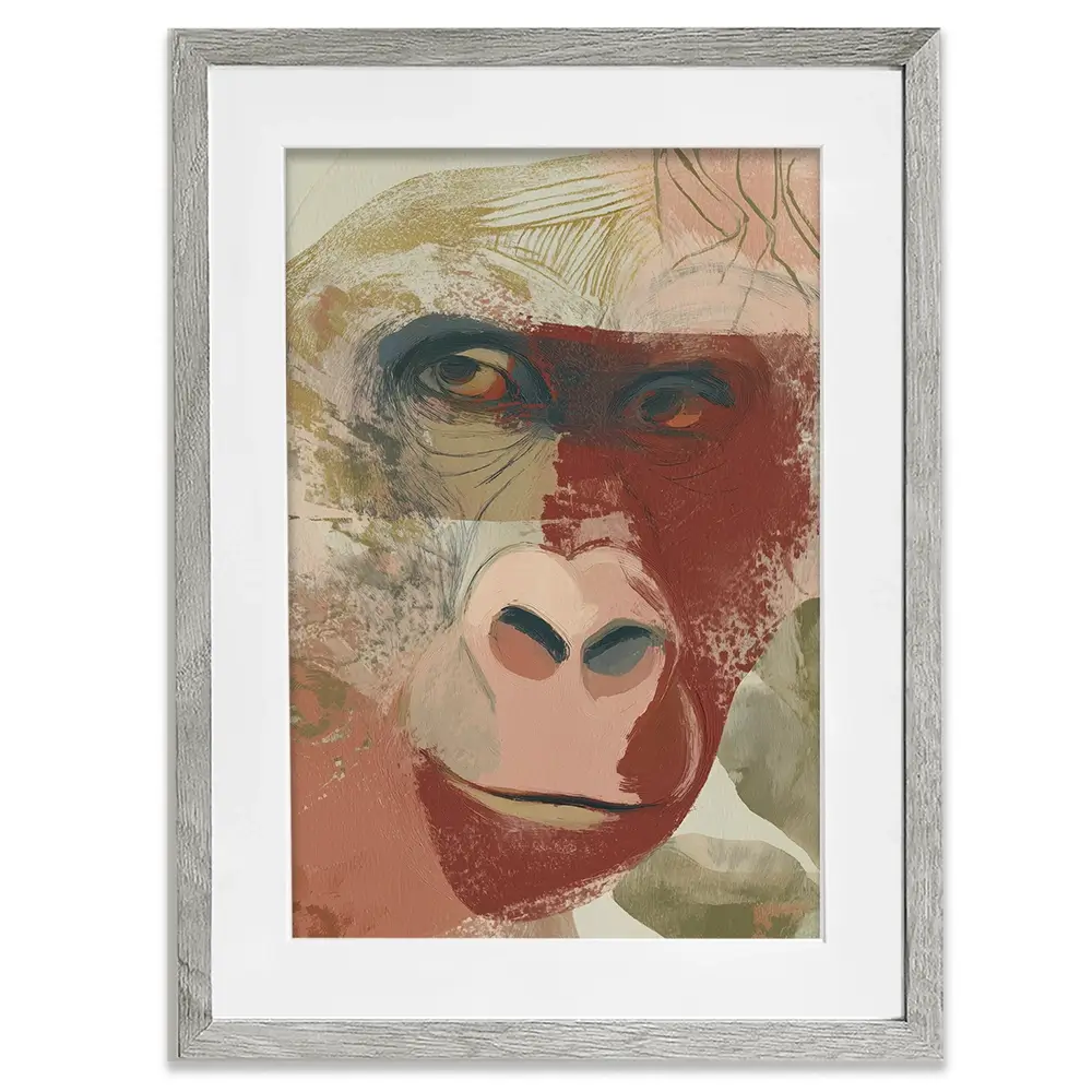 Abstract Gorilla Portrait In Warm Tones Framed Art Print Abstract Gorilla Portrait In Warm Tones Framed Art Print wall art product Chromatic Storm Studio