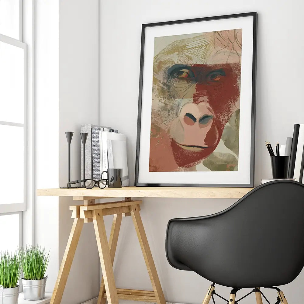 Abstract Gorilla Portrait In Warm Tones Framed Art Print Abstract Gorilla Portrait In Warm Tones Framed Art Print wall art product Chromatic Storm Studio